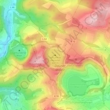 Mappa topografica Vulkanfeld Westeifel, altitudine, rilievo
