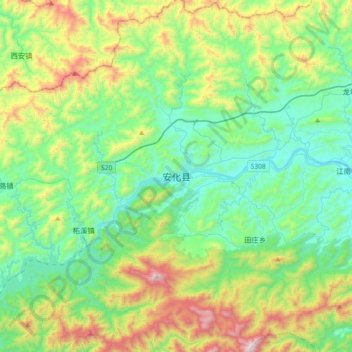 Mappa topografica 安化县, altitudine, rilievo