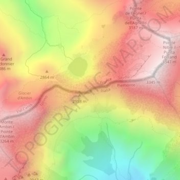 Mappa topografica Col d'Ambin, altitudine, rilievo