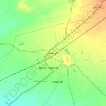 Mappa topografica Visnagar, altitudine, rilievo