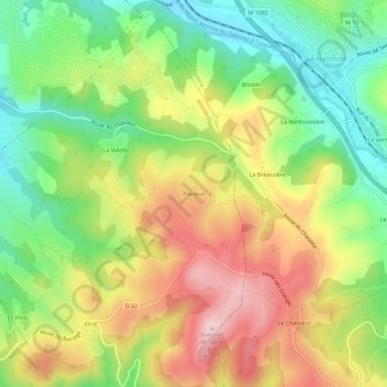 Mappa topografica Placieux, altitudine, rilievo