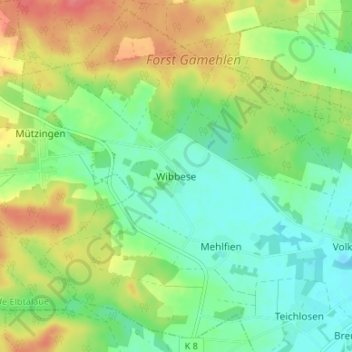 Mappa topografica Wibbese, altitudine, rilievo