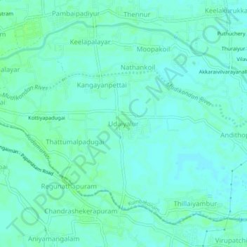 Mappa topografica Udaiyalur, altitudine, rilievo
