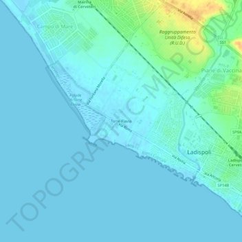 Mappa topografica Torre Flavia, altitudine, rilievo