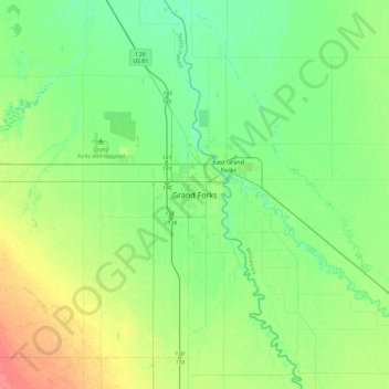 Mappa topografica Grand Forks, altitudine, rilievo
