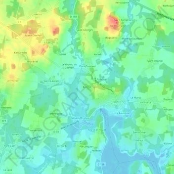 Mappa topografica Kerchir, altitudine, rilievo