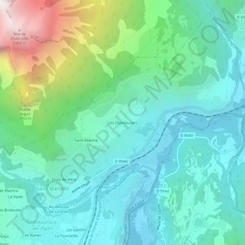 Mappa topografica Les Chamousses, altitudine, rilievo
