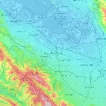 Mappa topografica Mountain View, altitudine, rilievo