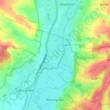 Mappa topografica North Charford, altitudine, rilievo