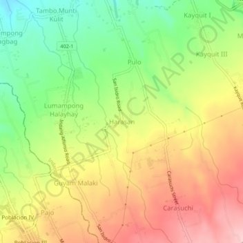 Mappa topografica Harasan, altitudine, rilievo