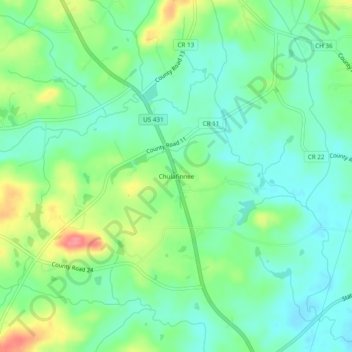 Mappa topografica Chulafinnee, altitudine, rilievo