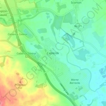 Mappa topografica Catterick, altitudine, rilievo