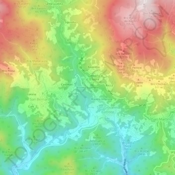 Mappa topografica Rovieto Superiore, altitudine, rilievo