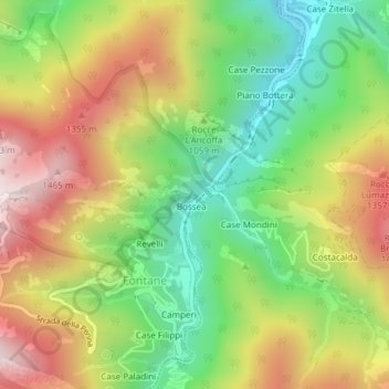 Mappa topografica Grotta di Bossea, altitudine, rilievo