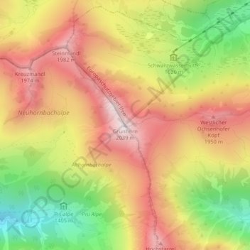 Mappa topografica Grünhorn, altitudine, rilievo