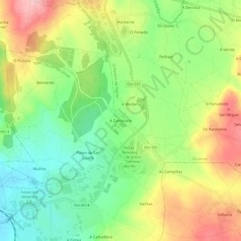 Mappa topografica A Zamorana, altitudine, rilievo
