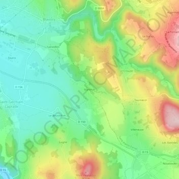 Mappa topografica Marnhac, altitudine, rilievo