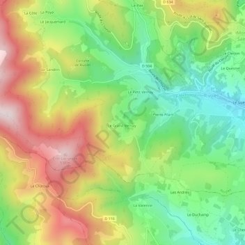 Mappa topografica Le Grand Vernay, altitudine, rilievo