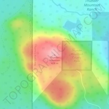 Mappa topografica Thunder Mountain, altitudine, rilievo