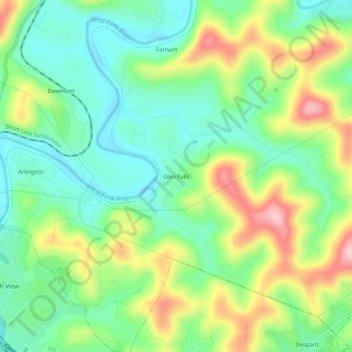 Mappa topografica Glen Falls, altitudine, rilievo