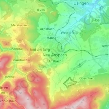 Mappa topografica Neu-Anspach, altitudine, rilievo