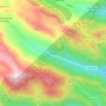 Mappa topografica Mundaú, altitudine, rilievo