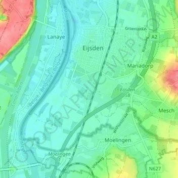 Mappa topografica Hoog-Caestert, altitudine, rilievo