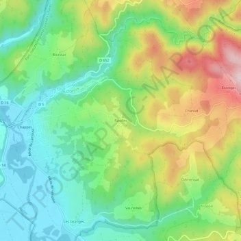 Mappa topografica Rizolles, altitudine, rilievo
