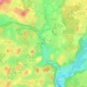 Mappa topografica Haslachmühle, altitudine, rilievo