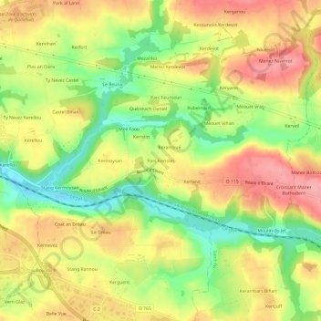 Mappa topografica Parc Keristin, altitudine, rilievo