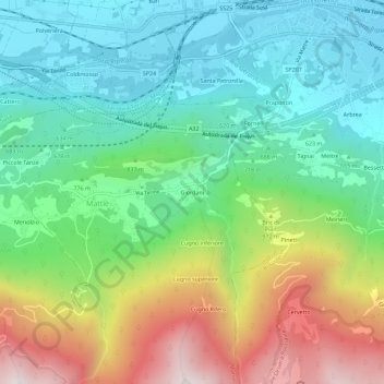 Mappa topografica Giordani, altitudine, rilievo
