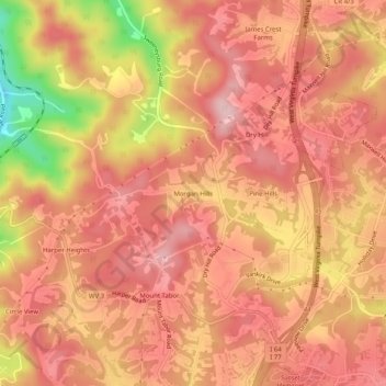 Mappa topografica Morgan Hills, altitudine, rilievo