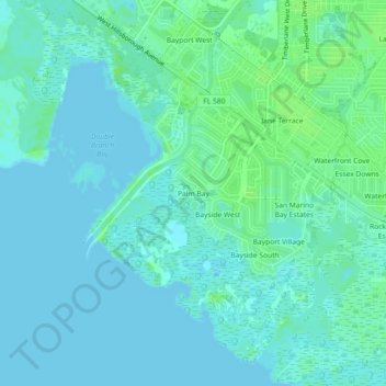Mappa topografica Palm Bay, altitudine, rilievo