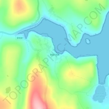 Mappa topografica Mid Yell, altitudine, rilievo