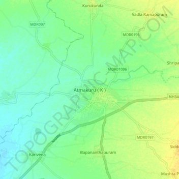 Mappa topografica Atmakuru ( K ), altitudine, rilievo