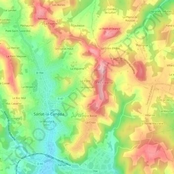 Mappa topografica Le Foussat, altitudine, rilievo