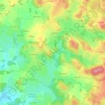 Mappa topografica Vouyoux, altitudine, rilievo