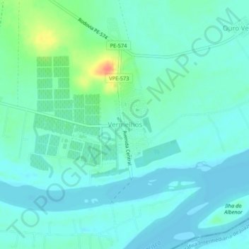 Mappa topografica Vermelhos, altitudine, rilievo