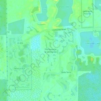 Mappa topografica The Preserve at Corkscrew, altitudine, rilievo