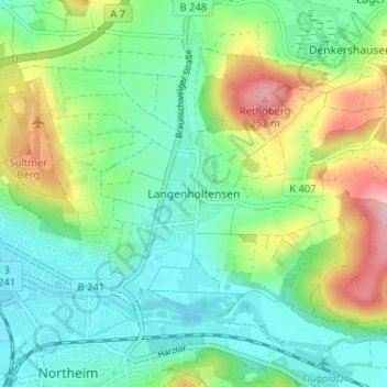 Mappa topografica Langenholtensen, altitudine, rilievo