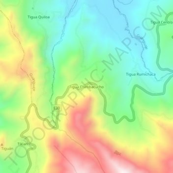 Mappa topografica Tigua Chimbacucho, altitudine, rilievo