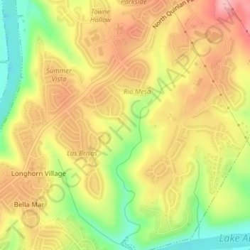 Mappa topografica Steiner Ranch, altitudine, rilievo
