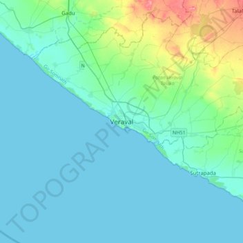 Mappa topografica Veraval, altitudine, rilievo