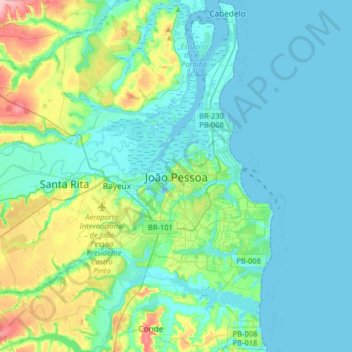Mappa topografica João Pessoa, altitudine, rilievo