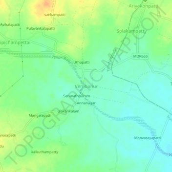 Mappa topografica Vembanur, altitudine, rilievo