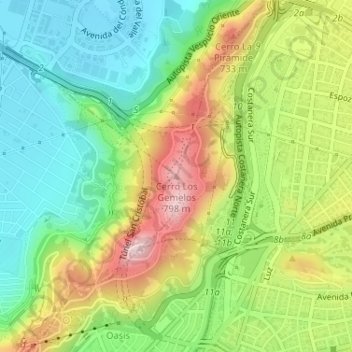 Mappa topografica Cerro Los Gemelos, altitudine, rilievo