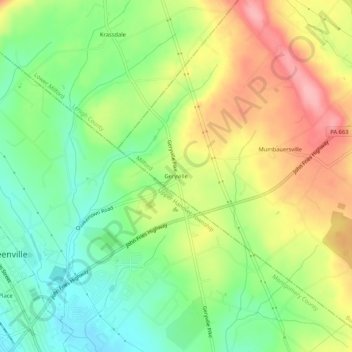 Mappa topografica Geryville, altitudine, rilievo