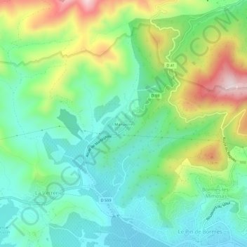 Mappa topografica Manjastre, altitudine, rilievo