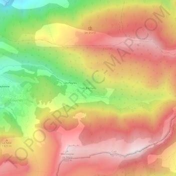 Mappa topografica Les Damias, altitudine, rilievo