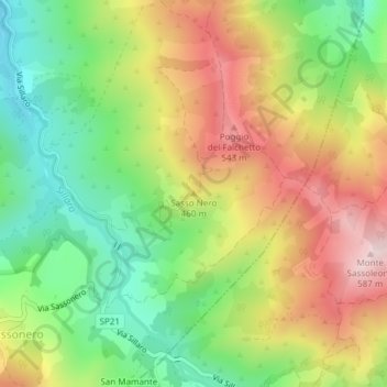 Mappa topografica Sasso Nero, altitudine, rilievo